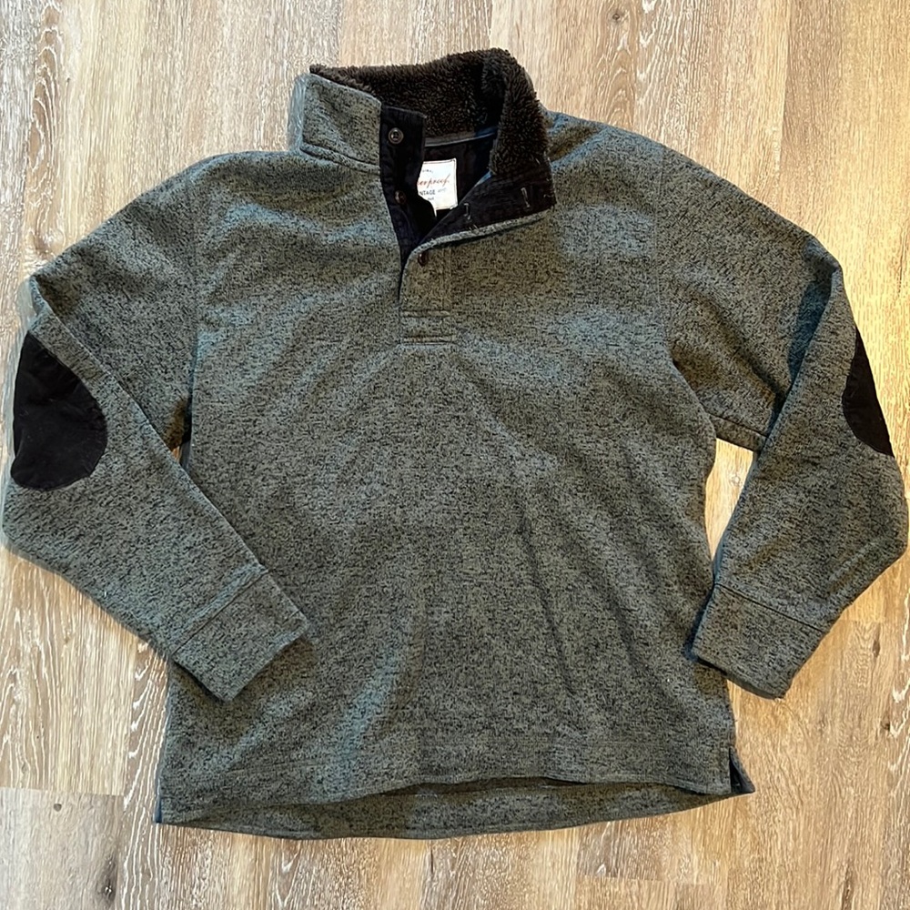 Weatherproof Vintage Fur Collar Sweater with Elbow Patches